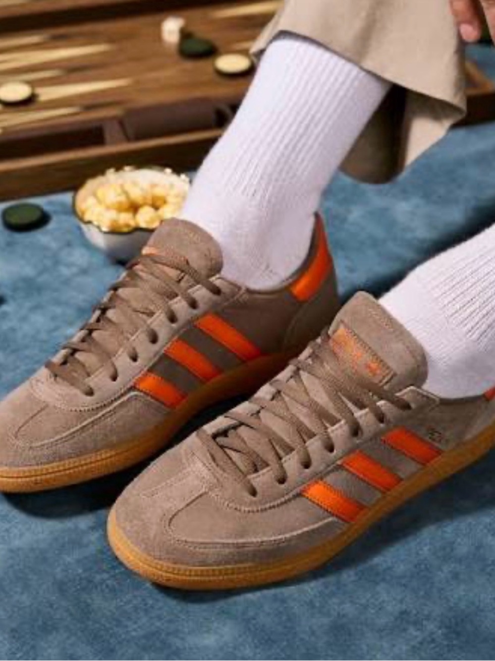 adidas Handball Spezial Brown Suede Sneakers with Orange Stripes